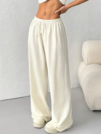 Düz Renk Bağcıklı Bel Düz Paça Jogger Pantolon Niebbla