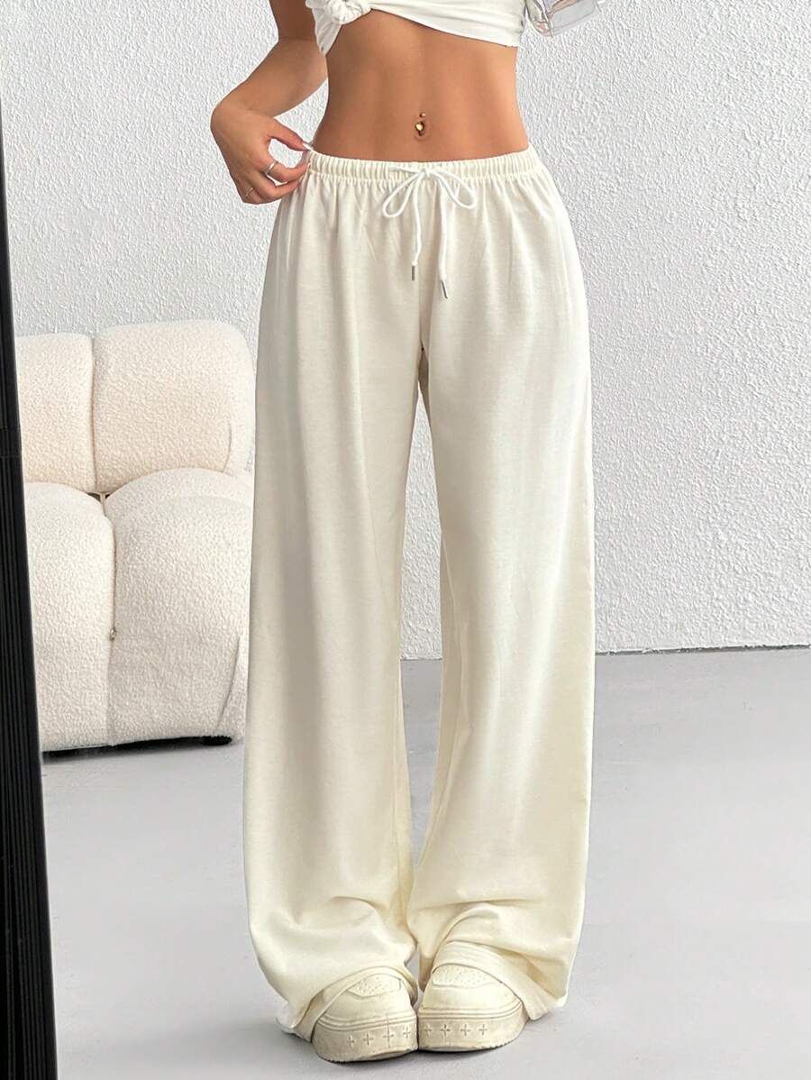 Düz Renk Bağcıklı Bel Düz Paça Jogger Pantolon Niebbla