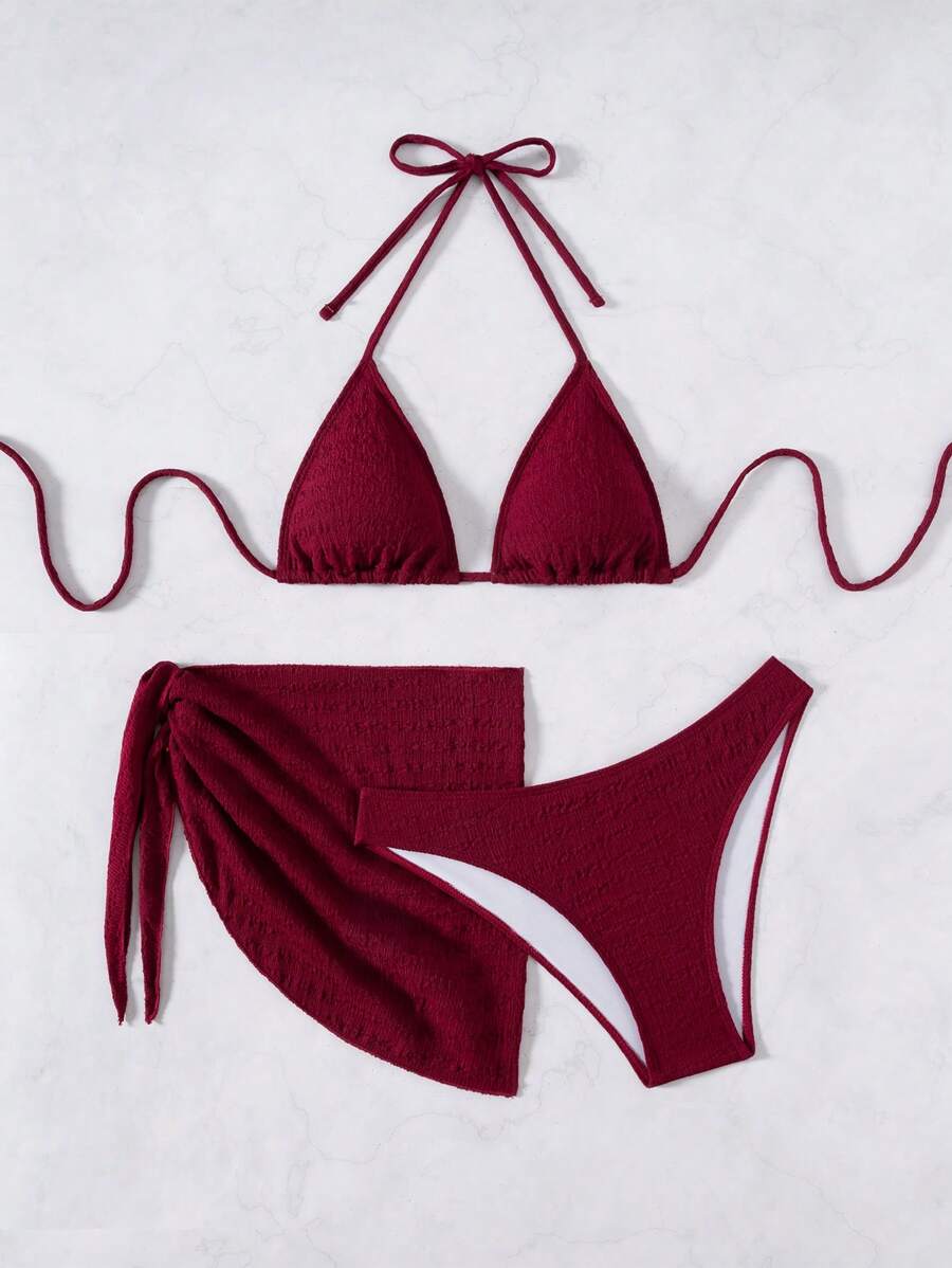 3 Parça Bikini Ve Düğümlü Mini Etek Takımı Niebbla