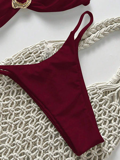 Pembe Straplez Bağcıklı Metal Detaylı Bikini Takımı Niebbla