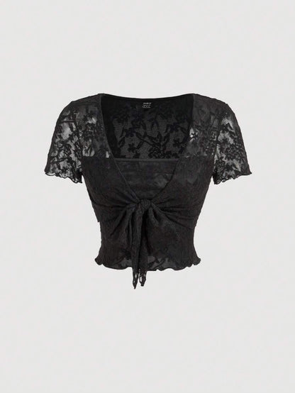 Bağcık Detaylı Romantik Crop Niebbla