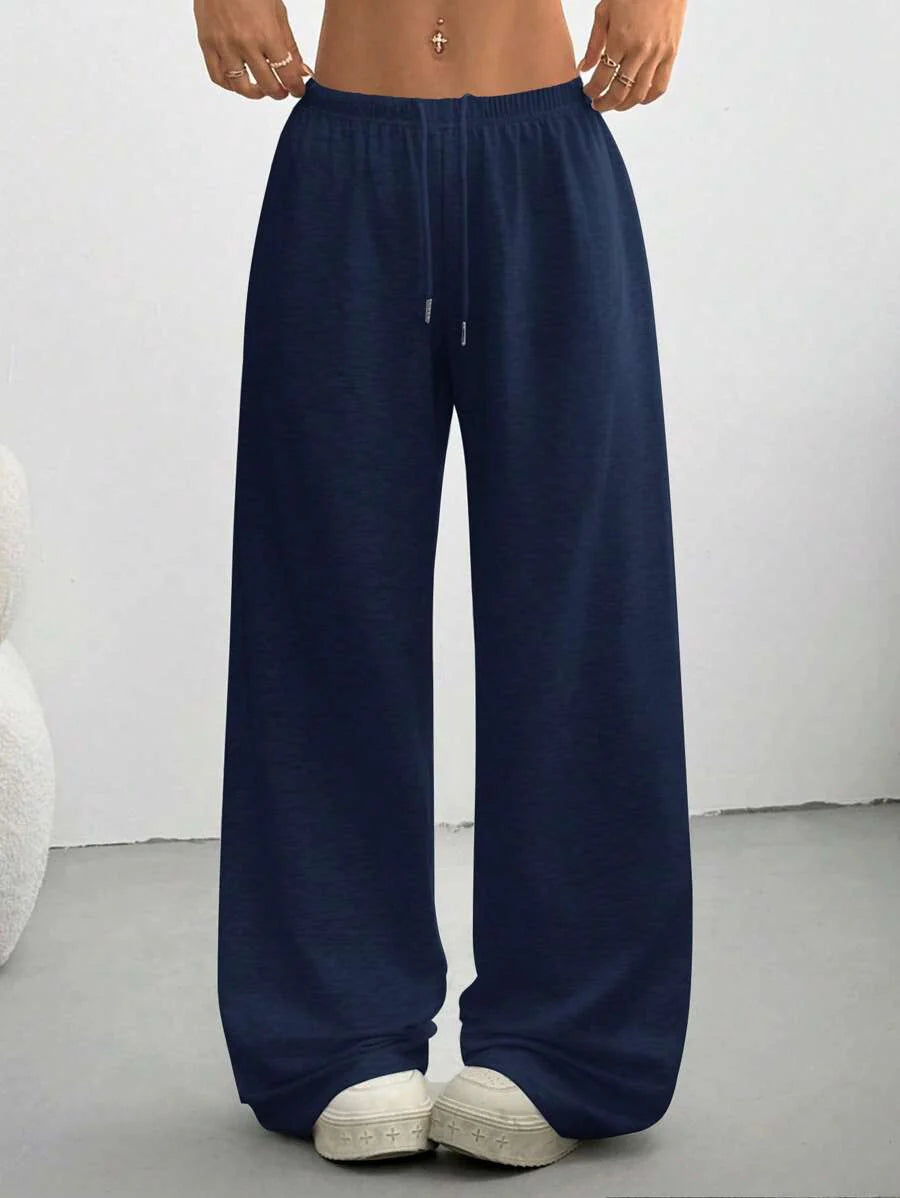 Düz Renk Bağcıklı Bel Düz Paça Jogger Pantolon Niebbla