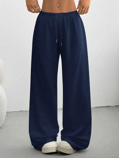 Düz Renk Bağcıklı Bel Düz Paça Jogger Pantolon Niebbla