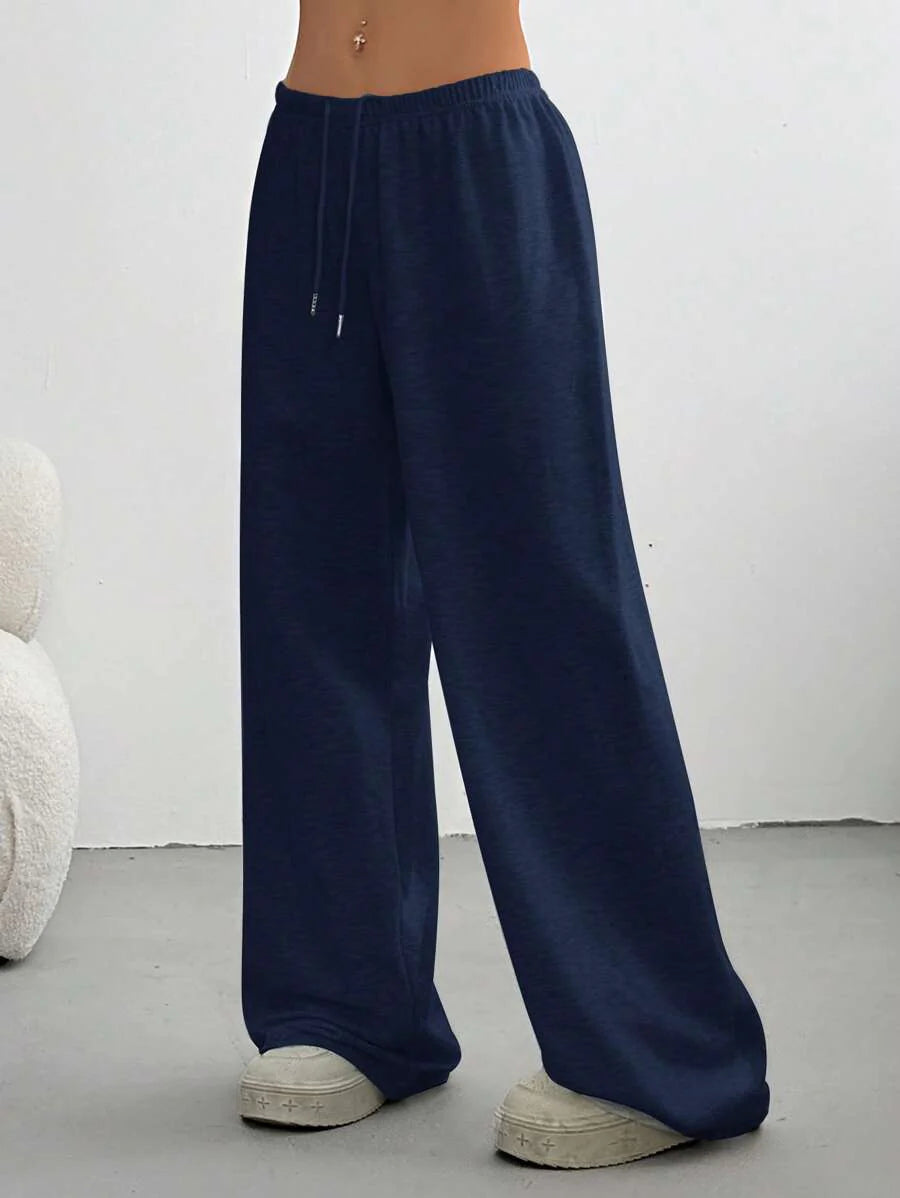 Düz Renk Bağcıklı Bel Düz Paça Jogger Pantolon Niebbla