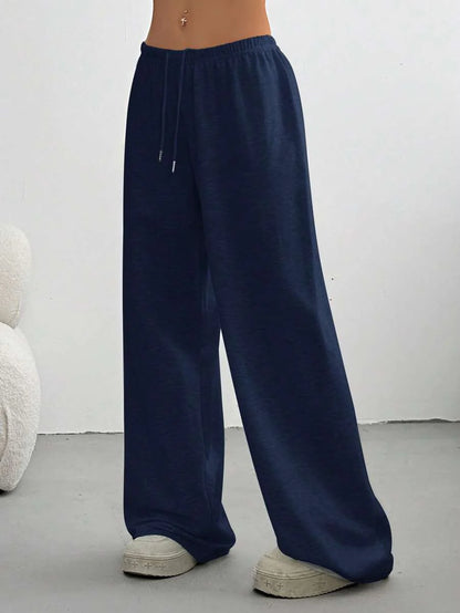 Düz Renk Bağcıklı Bel Düz Paça Jogger Pantolon Niebbla