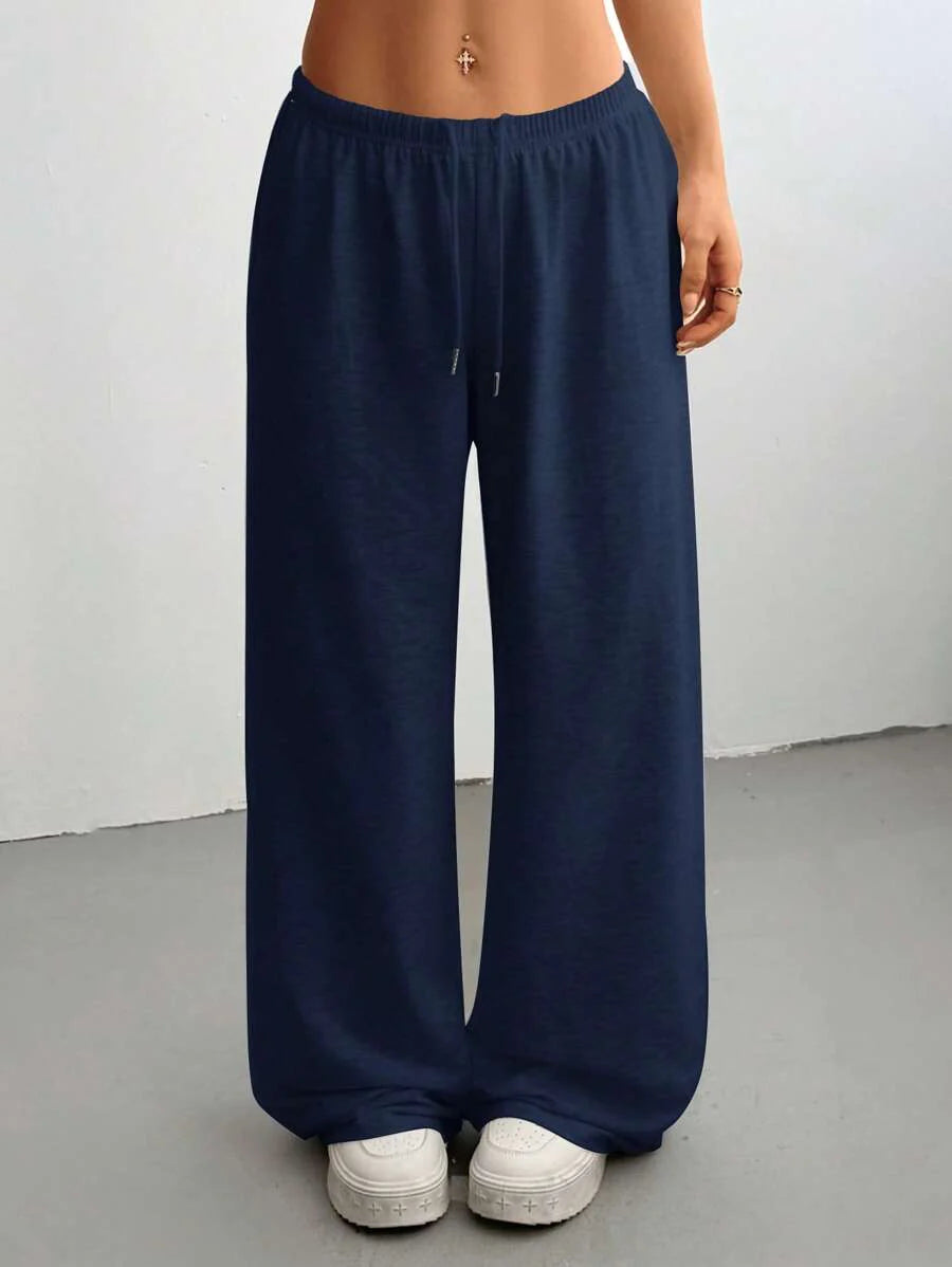 Düz Renk Bağcıklı Bel Düz Paça Jogger Pantolon Niebbla