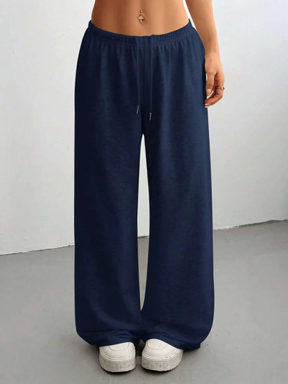 Düz Renk Bağcıklı Bel Düz Paça Jogger Pantolon Niebbla