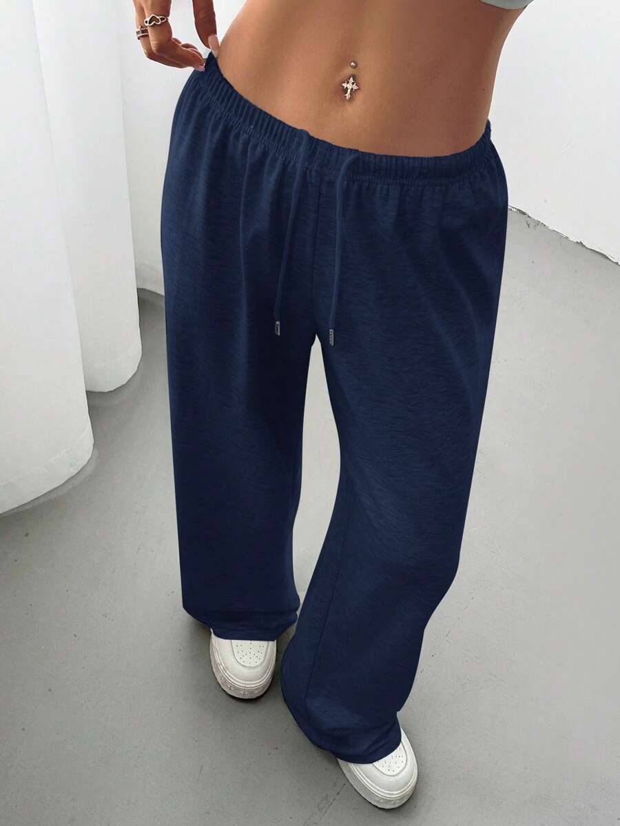 Düz Renk Bağcıklı Bel Düz Paça Jogger Pantolon Niebbla