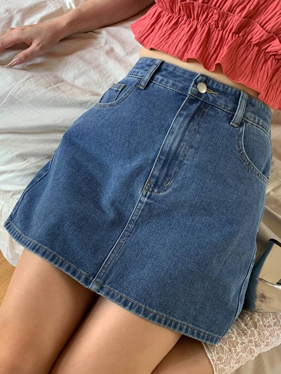 Doğal Dokulu Günlük Kot Etek Niebbla