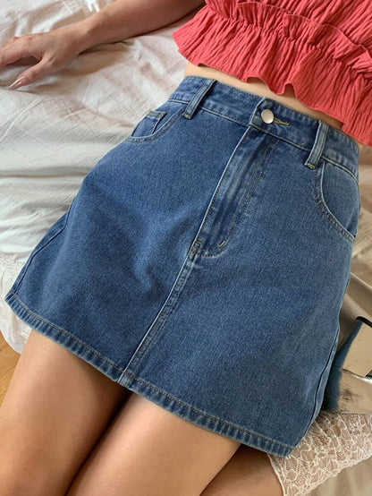 Doğal Dokulu Günlük Kot Etek Niebbla