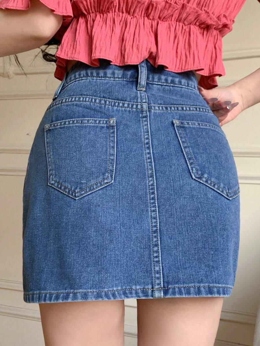 Doğal Dokulu Günlük Kot Etek Niebbla