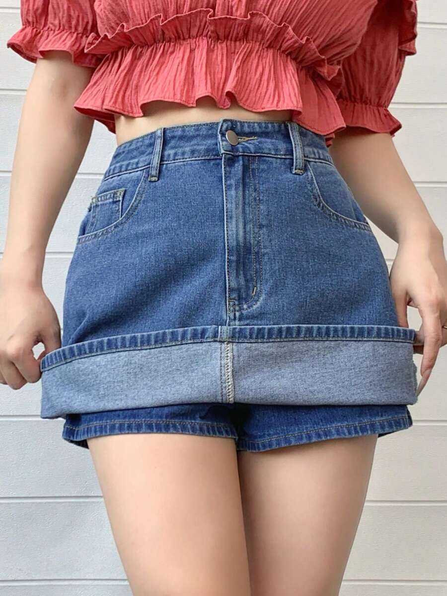 Doğal Dokulu Günlük Kot Etek Niebbla