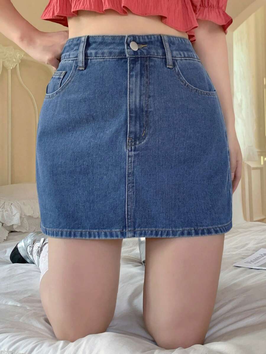 Doğal Dokulu Günlük Kot Etek Niebbla