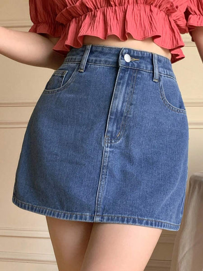 Doğal Dokulu Günlük Kot Etek Niebbla