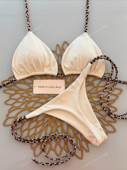 Leopar Desenli Boyundan Bağlamalı Bikini Takımı Niebbla