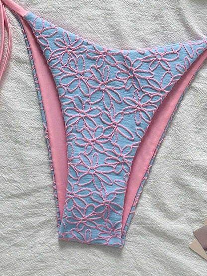 Çiçek Desenli Boyundan Bağlamalı Bikini Ve Bağcıklı Bikini Altı Takımı Niebbla