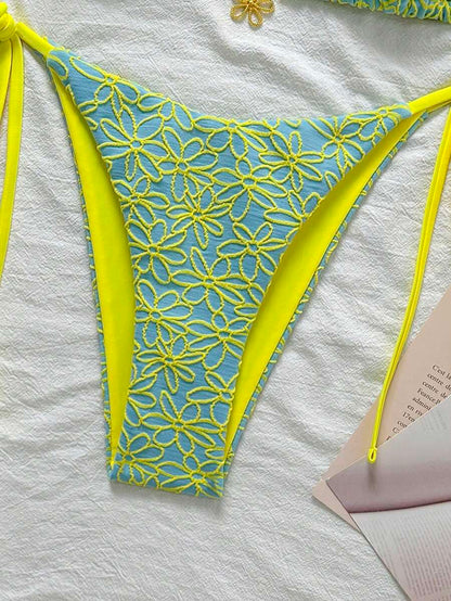 Çiçek Desenli Boyundan Bağlamalı Bikini Ve Bağcıklı Bikini Altı Takımı Niebbla