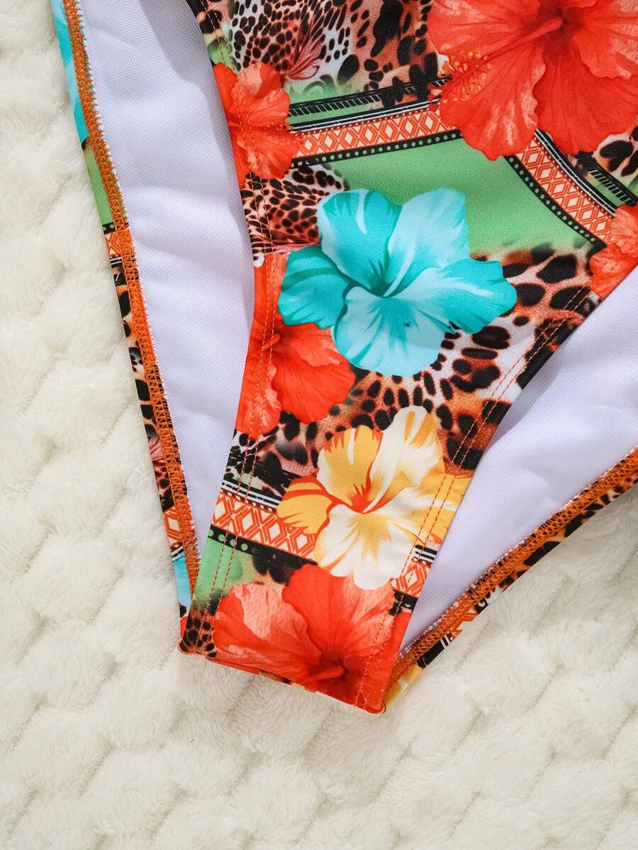 Çiçek Desenli Halter Bağcıklı Bikini Takımı Niebbla