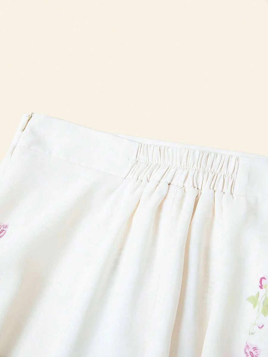 Çiçek Desenli Elastik Bel Günlük Etek Niebbla