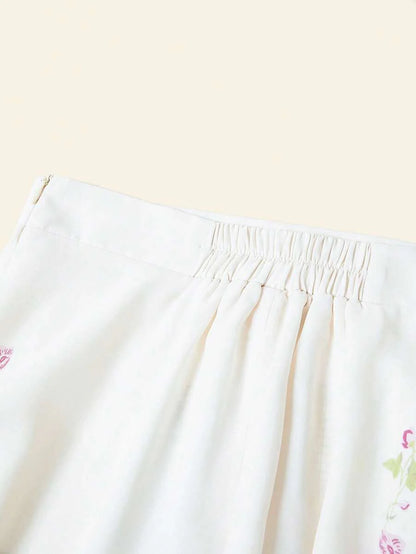 Çiçek Desenli Elastik Bel Günlük Etek Niebbla