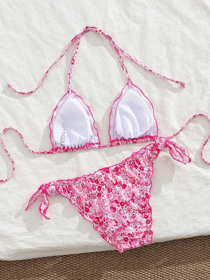 Çiçekli Dantel Pileli Bikini Takımı Niebbla