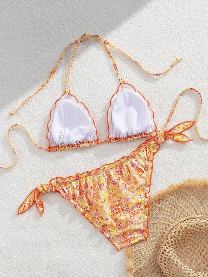 Çiçekli Dantel Pileli Bikini Takımı Niebbla