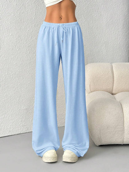 Düz Renk Bağcıklı Bel Düz Paça Jogger Pantolon Niebbla