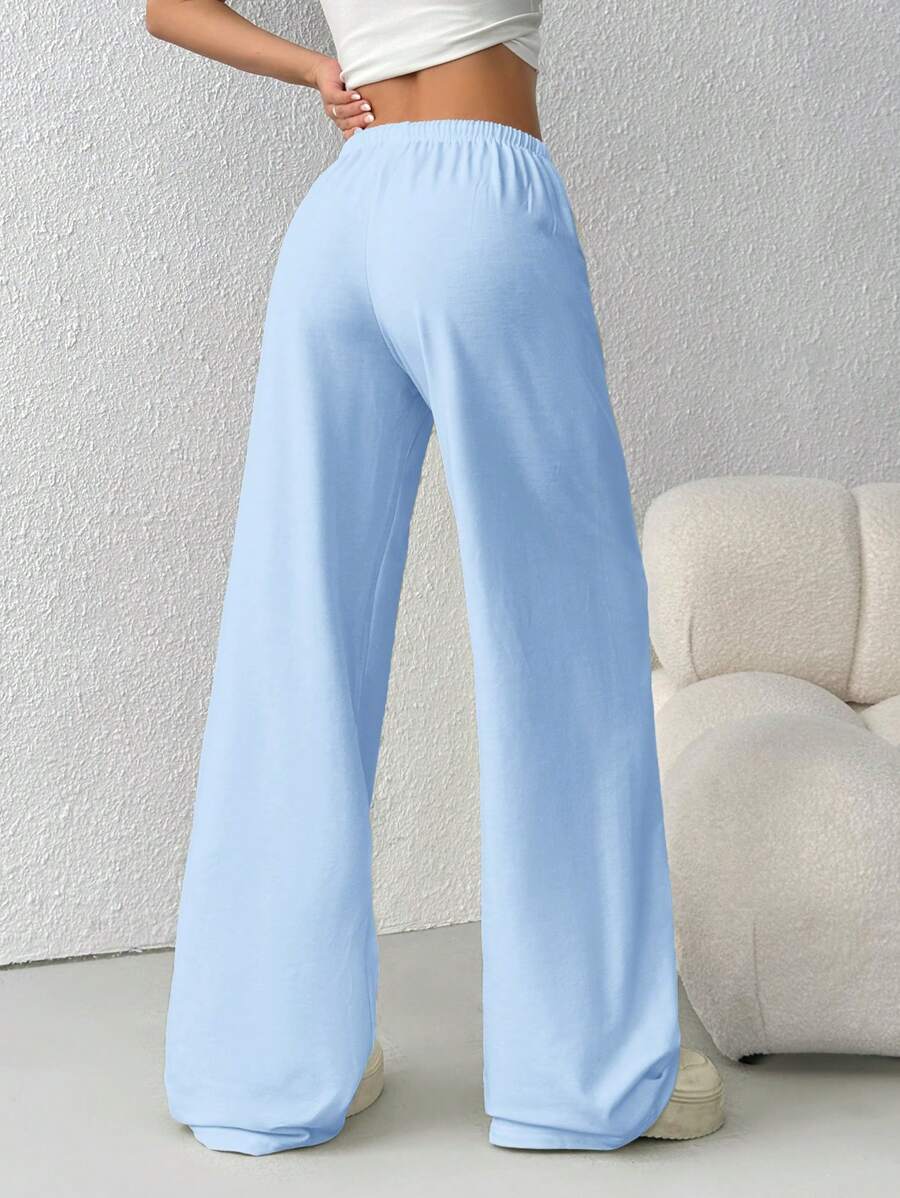 Düz Renk Bağcıklı Bel Düz Paça Jogger Pantolon Niebbla