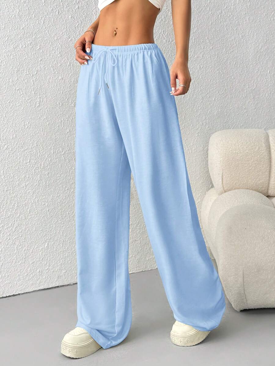 Düz Renk Bağcıklı Bel Düz Paça Jogger Pantolon Niebbla