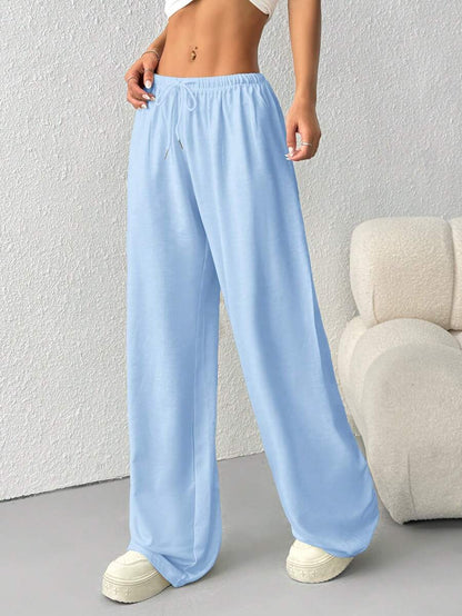 Düz Renk Bağcıklı Bel Düz Paça Jogger Pantolon Niebbla