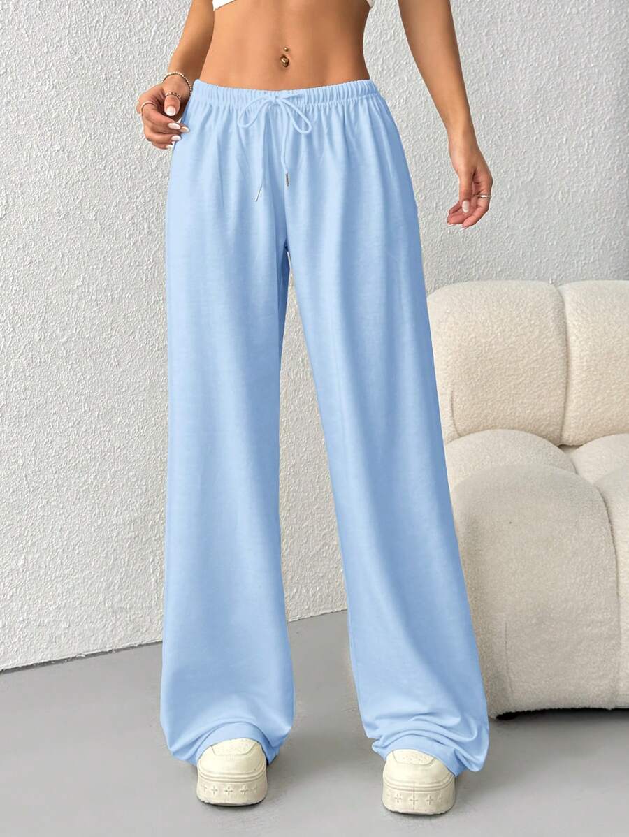 Düz Renk Bağcıklı Bel Düz Paça Jogger Pantolon Niebbla