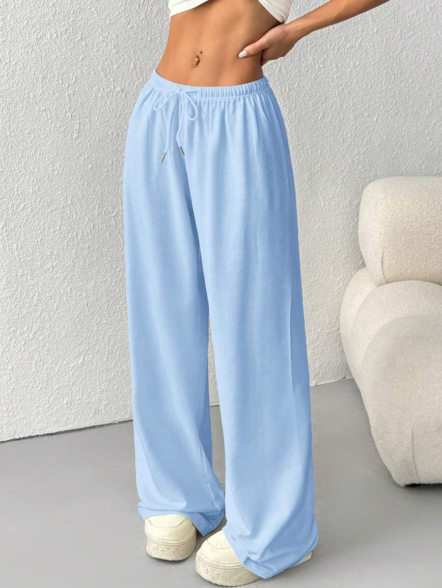 Düz Renk Bağcıklı Bel Düz Paça Jogger Pantolon Niebbla
