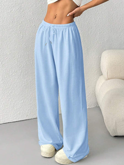 Düz Renk Bağcıklı Bel Düz Paça Jogger Pantolon Niebbla