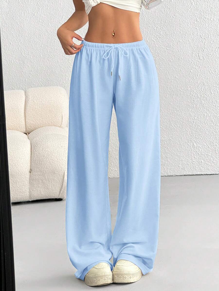 Düz Renk Bağcıklı Bel Düz Paça Jogger Pantolon Niebbla