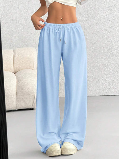 Düz Renk Bağcıklı Bel Düz Paça Jogger Pantolon Niebbla