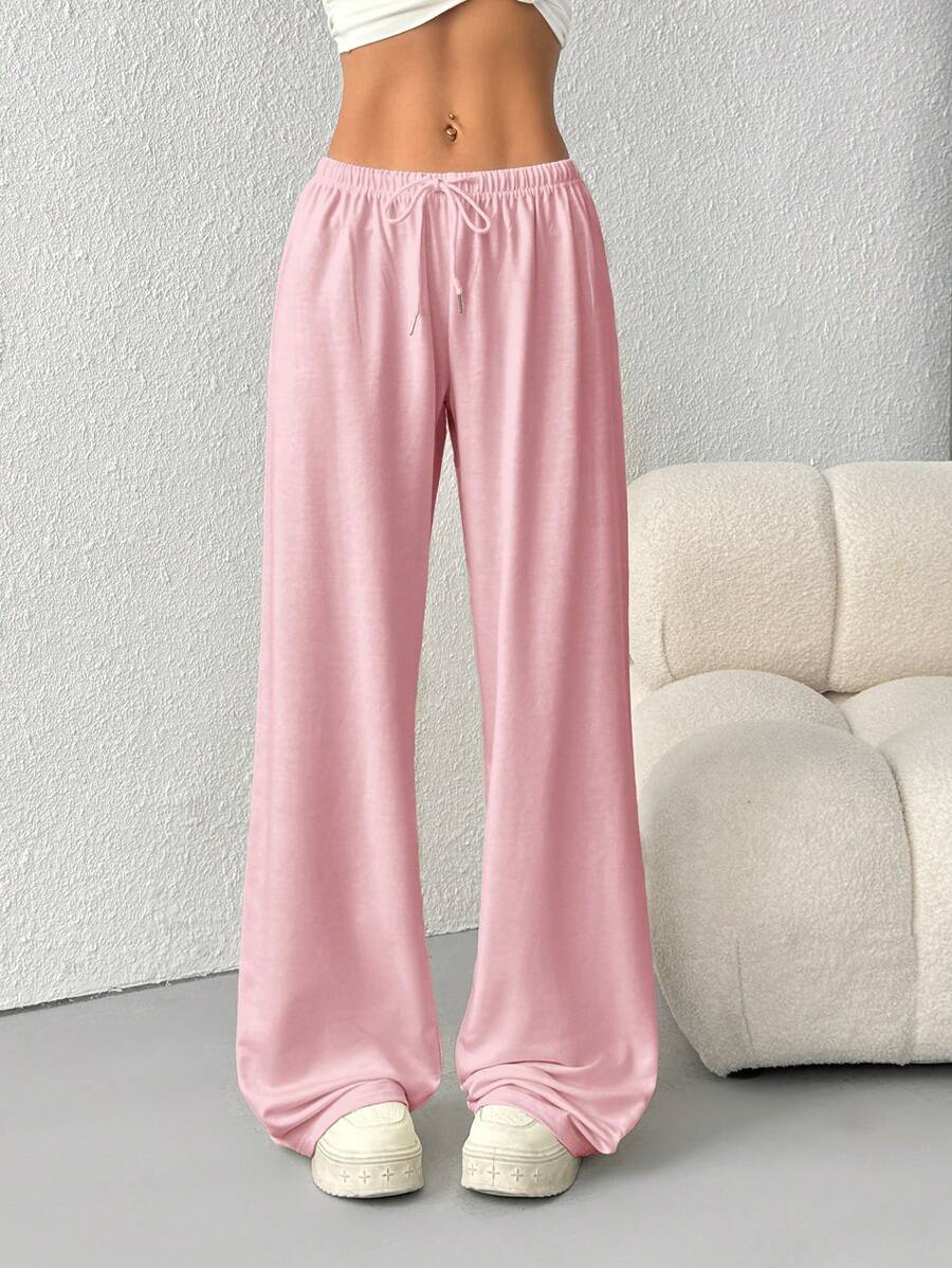 Düz Renk Bağcıklı Bel Düz Paça Jogger Pantolon Niebbla