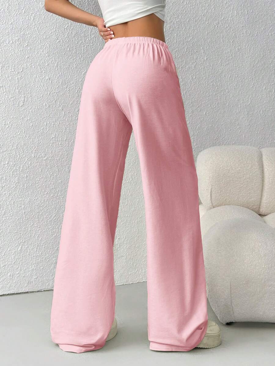 Düz Renk Bağcıklı Bel Düz Paça Jogger Pantolon Niebbla
