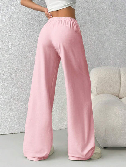 Düz Renk Bağcıklı Bel Düz Paça Jogger Pantolon Niebbla