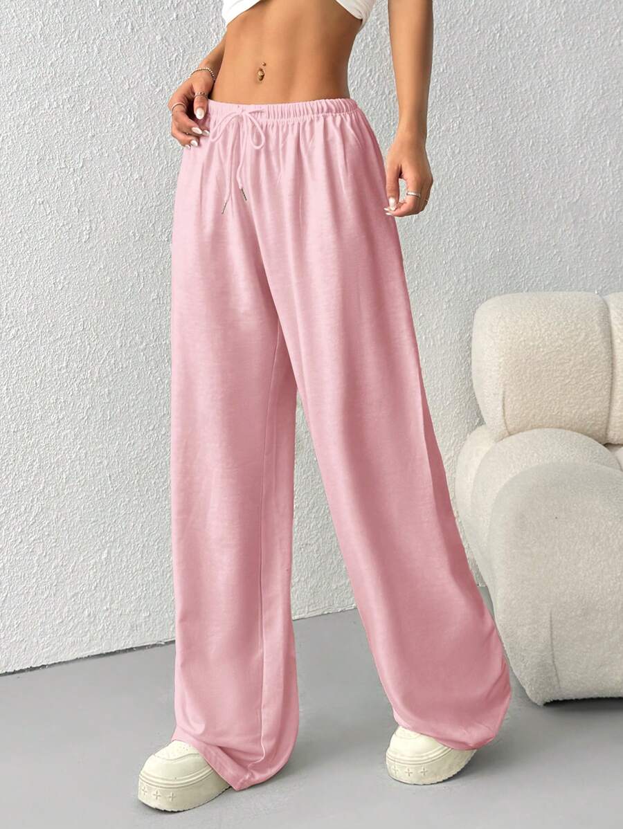 Düz Renk Bağcıklı Bel Düz Paça Jogger Pantolon Niebbla