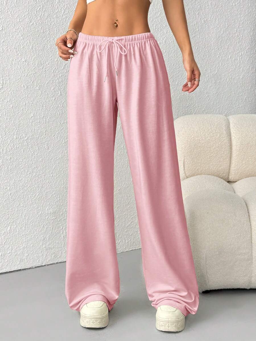 Düz Renk Bağcıklı Bel Düz Paça Jogger Pantolon Niebbla