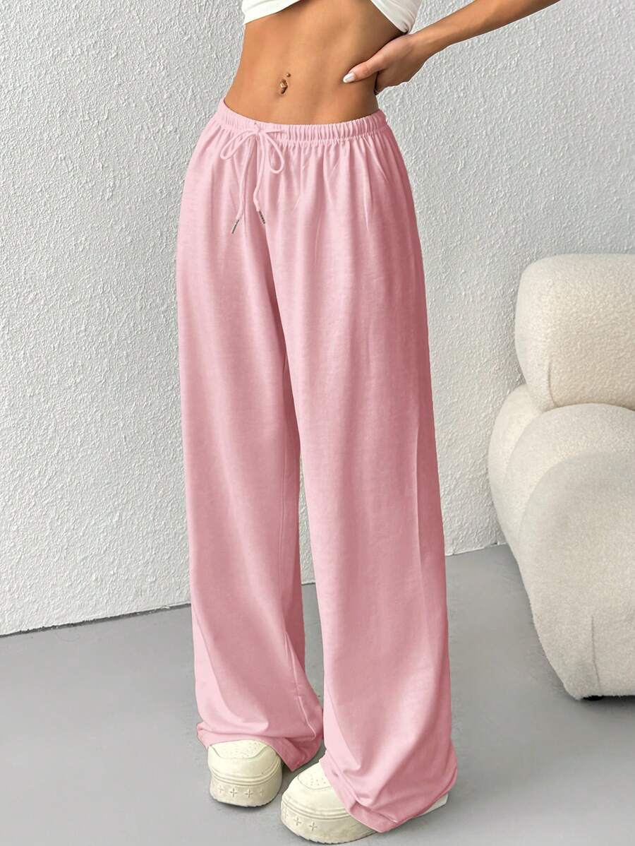 Düz Renk Bağcıklı Bel Düz Paça Jogger Pantolon Niebbla