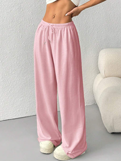 Düz Renk Bağcıklı Bel Düz Paça Jogger Pantolon Niebbla