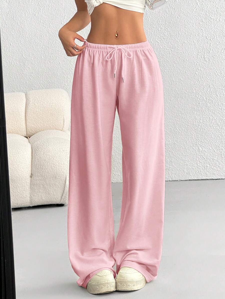 Düz Renk Bağcıklı Bel Düz Paça Jogger Pantolon Niebbla