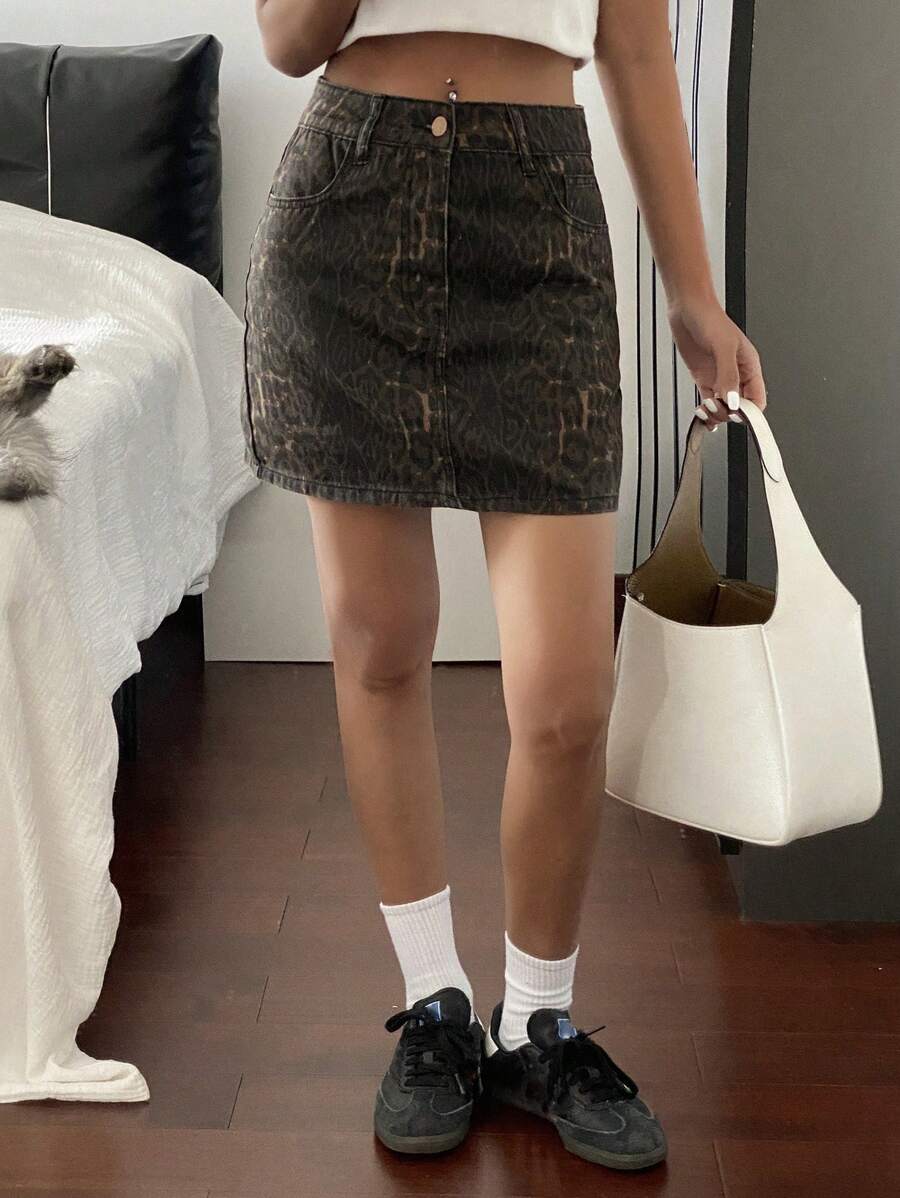 Doğal Dokulu Günlük Kot Etek Niebbla