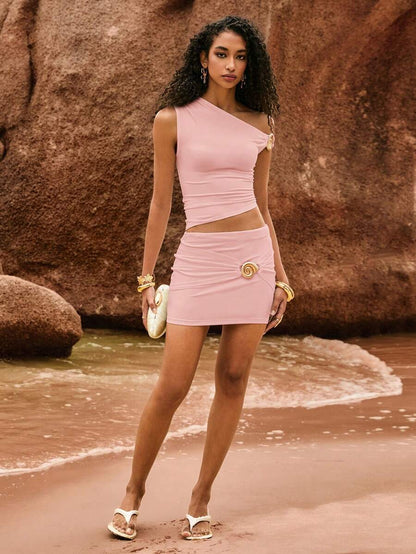 Metal Tokalı Düşük Bel Mini Etek Niebbla