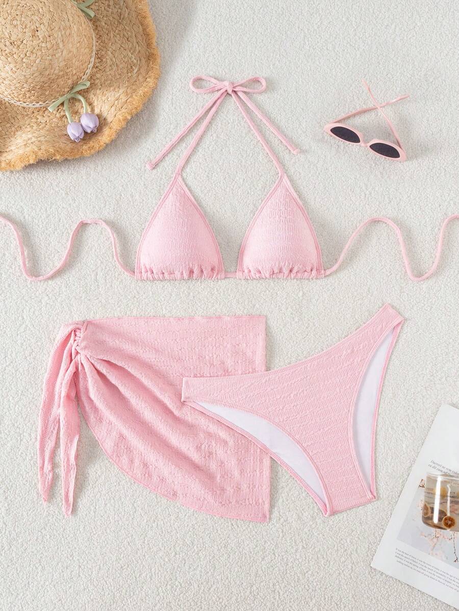 3 Parça Bikini Ve Düğümlü Mini Etek Takımı Niebbla