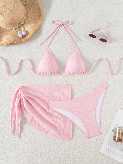 3 Parça Bikini Ve Düğümlü Mini Etek Takımı Niebbla