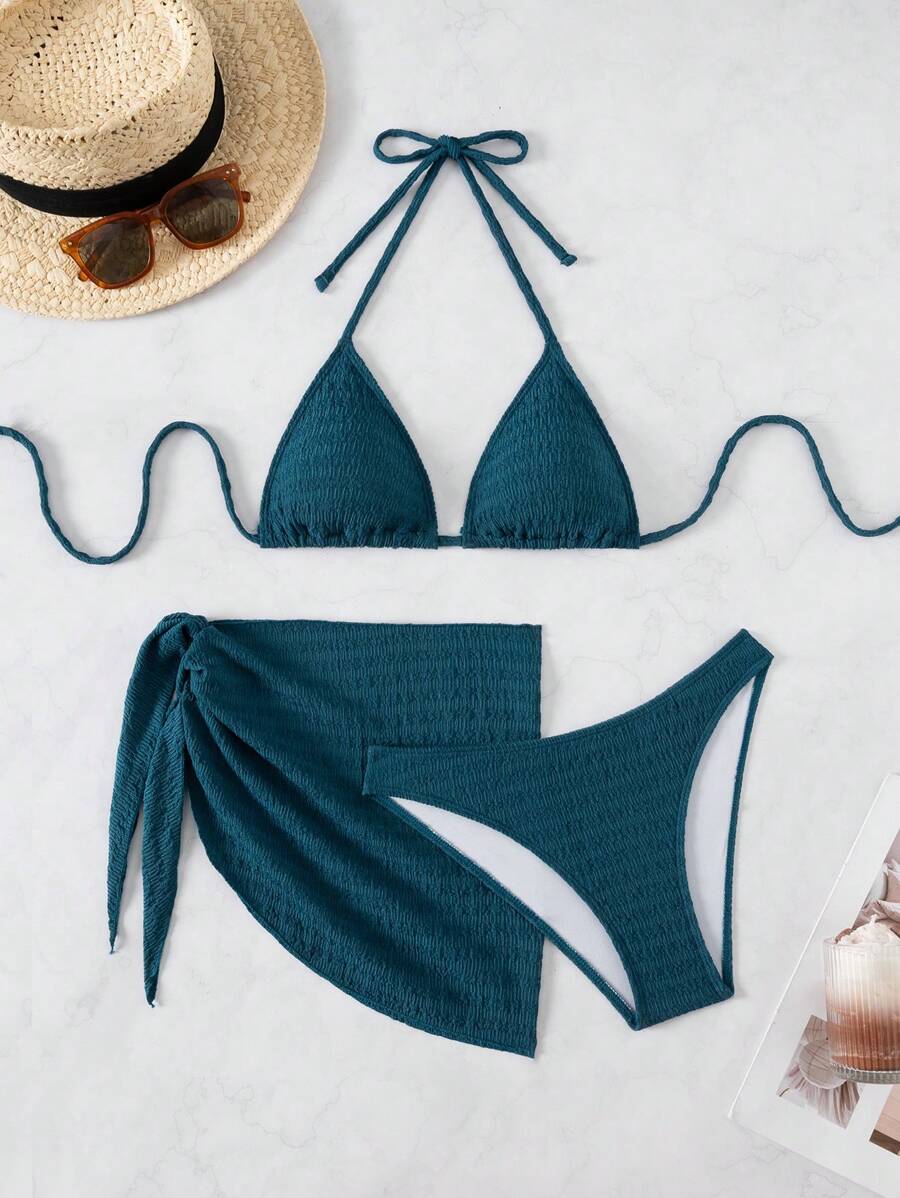 3 Parça Bikini Ve Düğümlü Mini Etek Takımı Niebbla