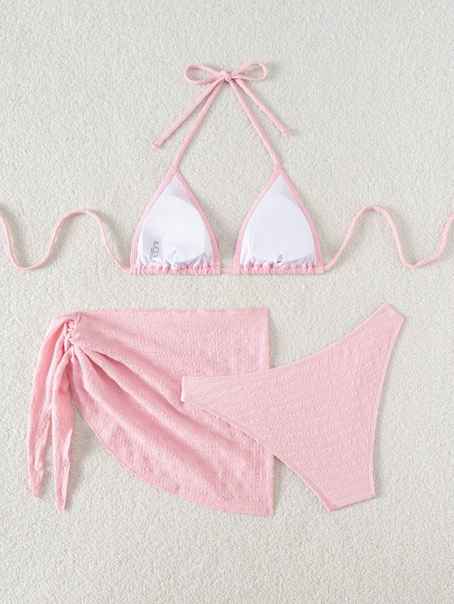 3 Parça Bikini Ve Düğümlü Mini Etek Takımı Niebbla