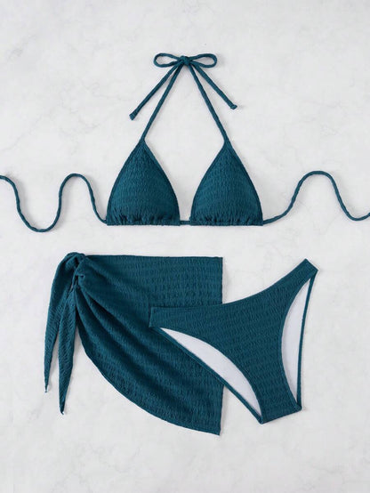 3 Parça Bikini Ve Düğümlü Mini Etek Takımı Niebbla